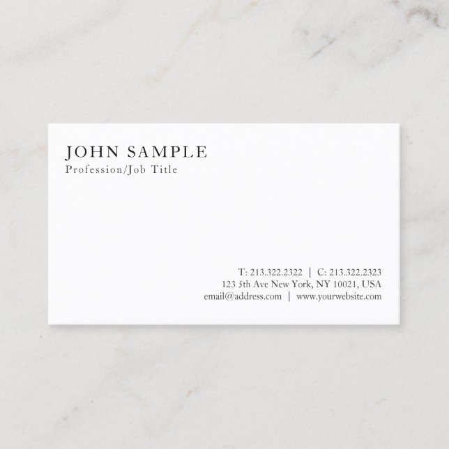 Create Your Own Modern Elegant White Minimalistic Business Card (Front)
