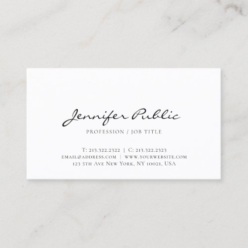 Create Your Own Modern Elegant White Sleek Plain Business Card