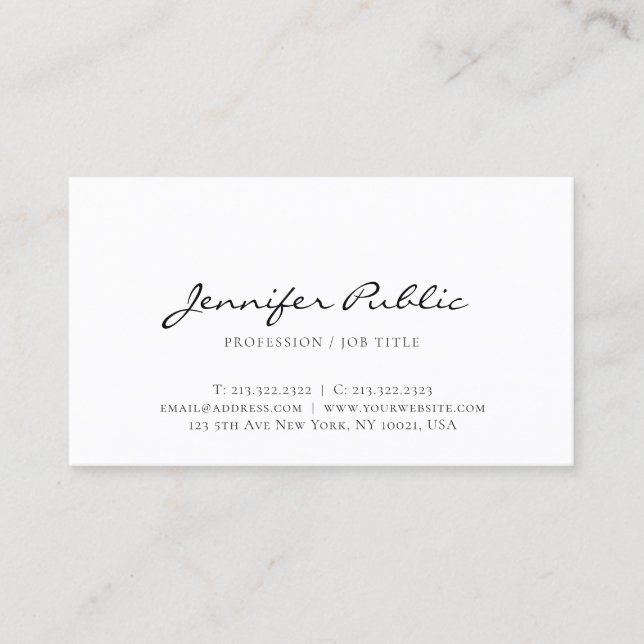Create Your Own Modern Elegant White Sleek Plain Business Card (Front)