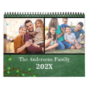 Create your own Modern Family Photo Monthly Green Calendar