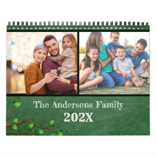 Create your own Modern  Family Photo Monthly Green Calendar