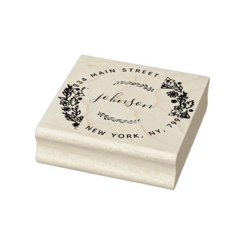 Create Your Own Modern Floral Round Return Address Rubber Stamp