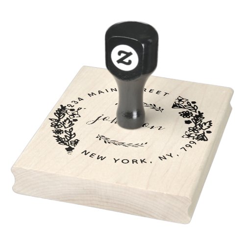 Create Your Own Modern Floral Round Return Address Rubber Stamp