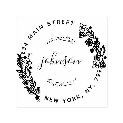 Create Your Own Modern Floral Round Return Address Self_inking Stamp