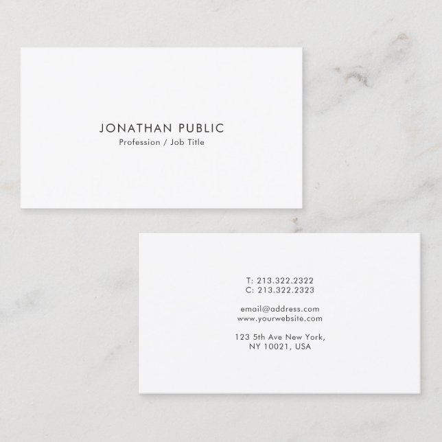 Create Your Own Modern Minimalist Elegant White Business Card (Front/Back)