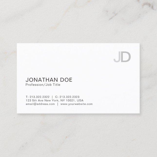 Create Your Own Modern Monogram White Plain Business Card (Front)