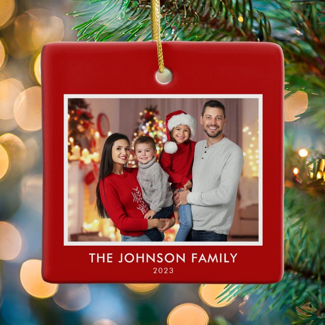 Create Your Own Modern Personalized Family Photo Ceramic Ornament (Creator Uploaded)