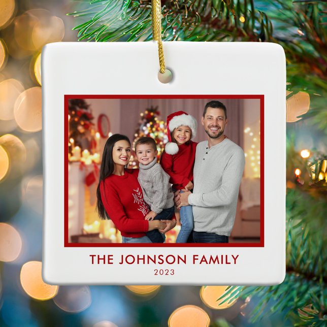 Create Your Own Modern Personalized Family Photo Ceramic Ornament (Creator Uploaded)