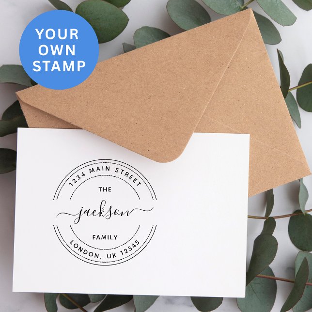 Create Your Own Modern Round Return Address Rubber Stamp (Creator Uploaded)