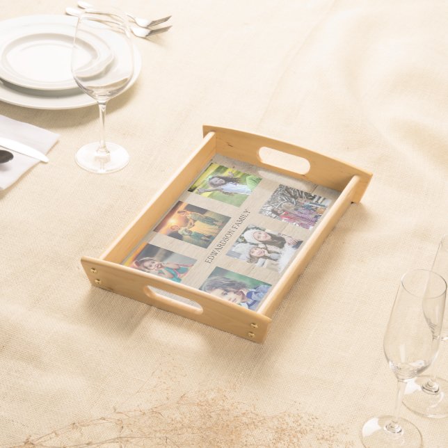 Create your own modern rustic family photo collage serving tray (Front)