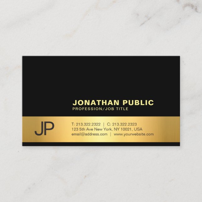 Create Your Own Modern Stylish Gold Monogram Business Card (Front)