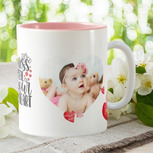 Create your own Mom Baby Heart Photo Text Modern Two_Tone Coffee Mug