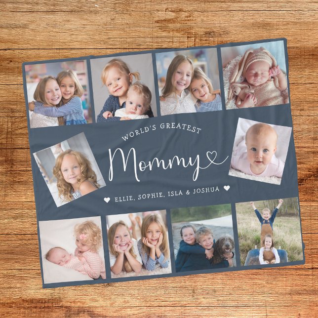 Create Your Own Mommy Photo Collage Modern Fleece Blanket (Creator Uploaded)
