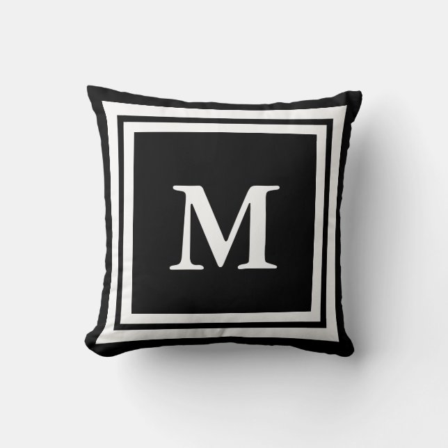 Create Your Own Monogram Black and White Throw Pillow (Front)