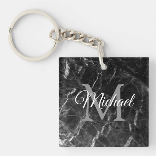 Create Your Own Monogram Black Marble Square Keychain