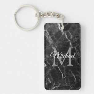 Create Your Own Monogram Black Marble Template Keychain