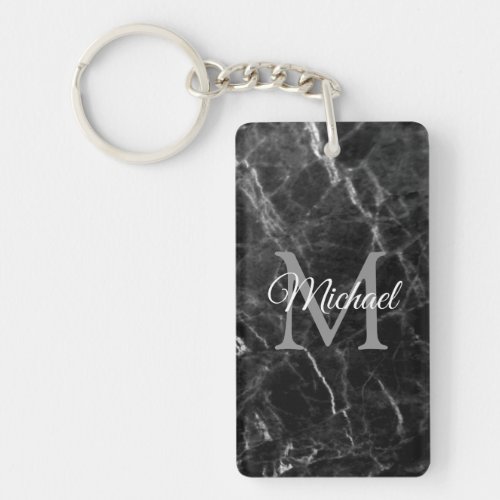 Create Your Own Monogram Black Marble Template Keychain
