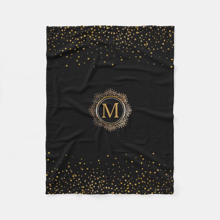 Create Your Own Monogram Elegant Black Gold Fleece Blanket Zazzle