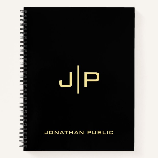 Create Your Own Monogram Gold & Black Template Notebook (Front)