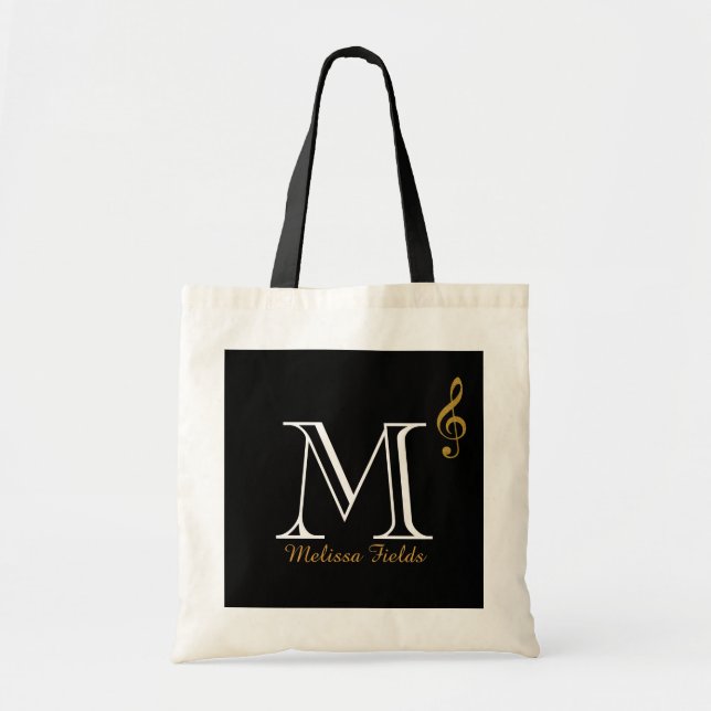 create your own monogram music tote bag (Front)