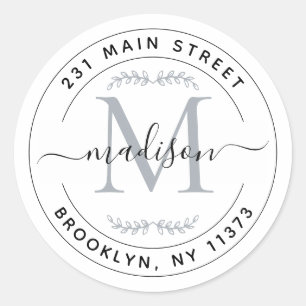 Create Your Own Monogram Wreath Return Address Classic Round Sticker