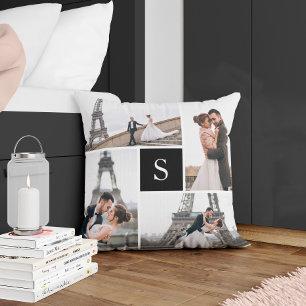 Create Your Own Monogrammed 5-Photo Collage Throw Pillow