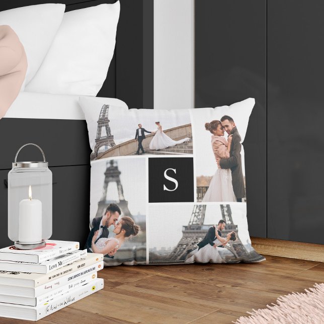 Create Your Own Monogrammed 5-Photo Collage Throw Pillow (Creator Uploaded)