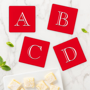 Create Your Own Monogrammed Initials Red & White Coaster Set