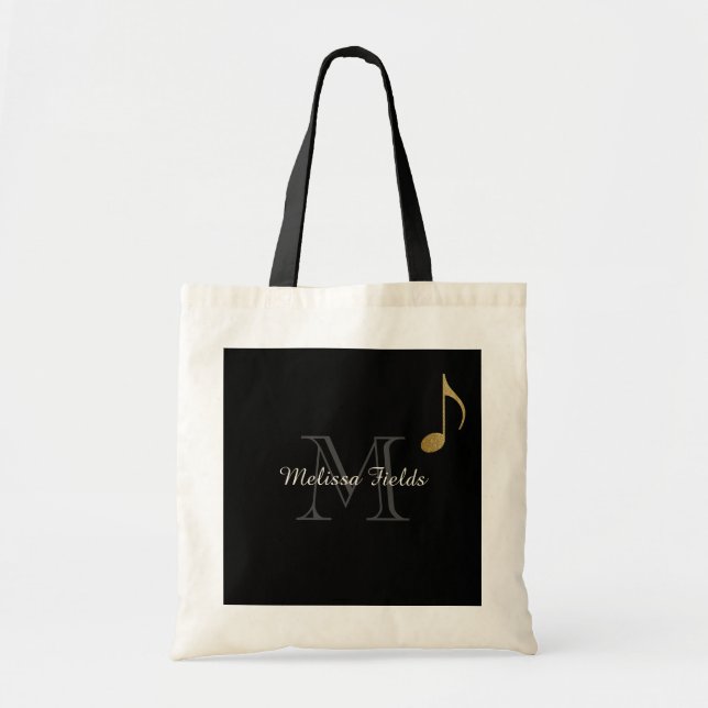 create your own monogrammed music black tote bag (Front)