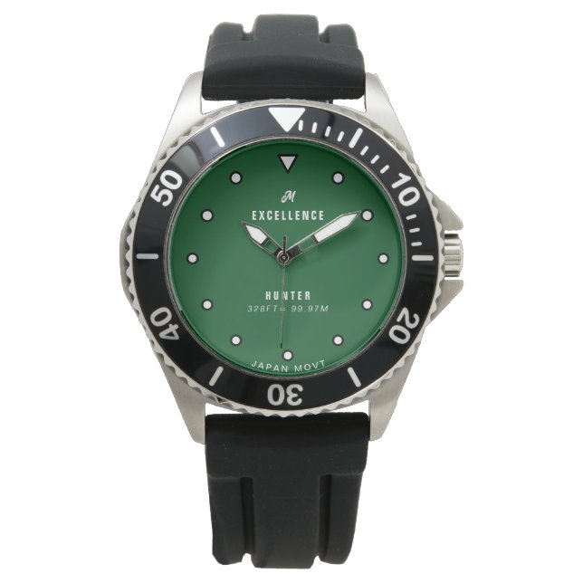 Create Your Own Monogrammed Typography Green Mens Watch (Front)