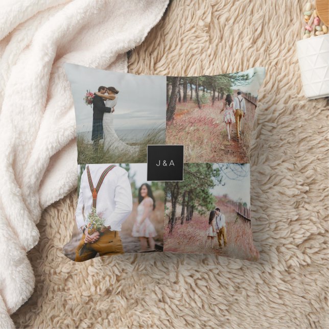 Create your own monogrammed wedding photo collage  throw pillow (Blanket)
