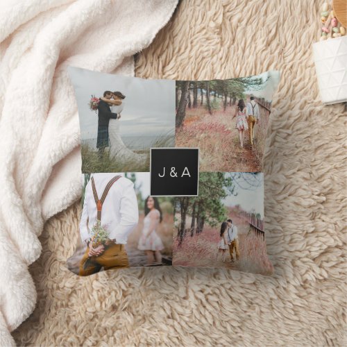 Create your own monogrammed wedding photo collage  throw pillow