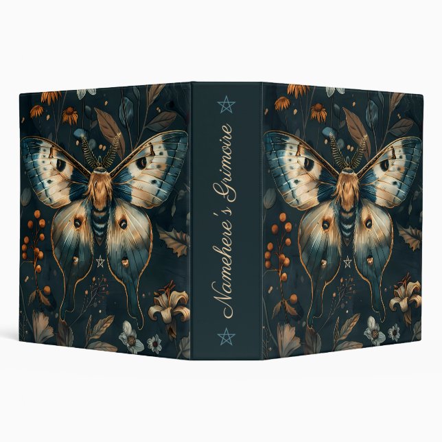 Create Your Own Moonlit Midnight Moth Flowers 3 Ring Binder (Background)