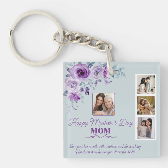 Create Your Own Mother's Day Collage Floral Keychain (Front)