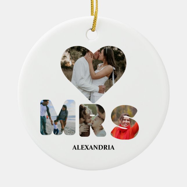 Create your own Mr and Mrs photo Matching couple Ceramic Ornament (Front)