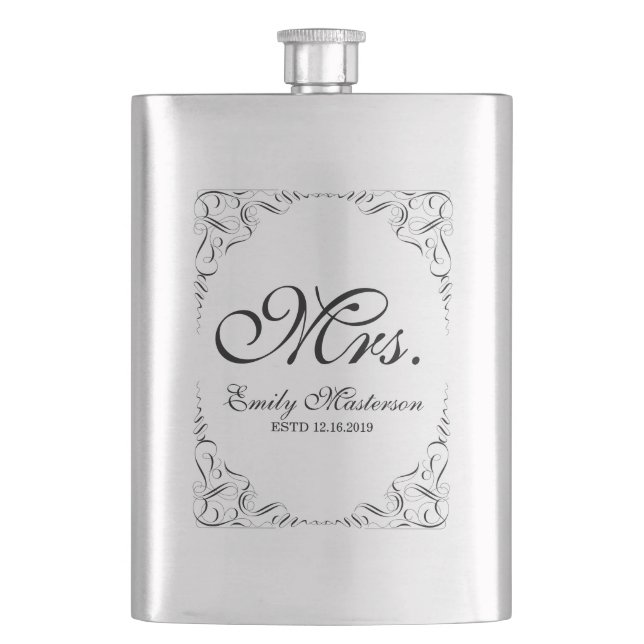 Create Your Own Mr Mrs His Hers Wedding Monogram Flask (Front)