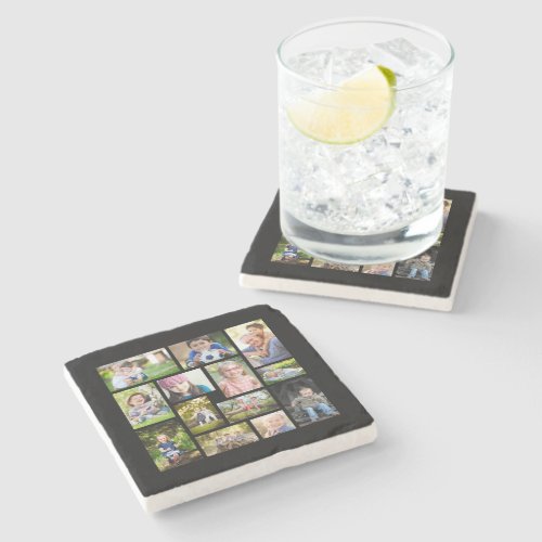 Create Your Own Multi Photo Collage Black White Stone Coaster