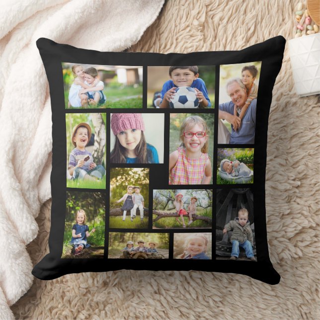 Create Your Own Multi Photo Collage Black White  Throw Pillow (Blanket)