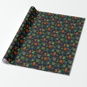 Create Your Own Multicolored Owls Black Wrapping Paper