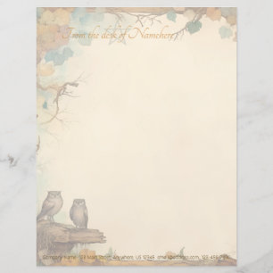 Create Your Own Mystical Autumn Owls Roost Floral Letterhead