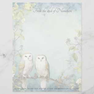 Create Your Own Mystical Barn Owls Forest Floral Letterhead