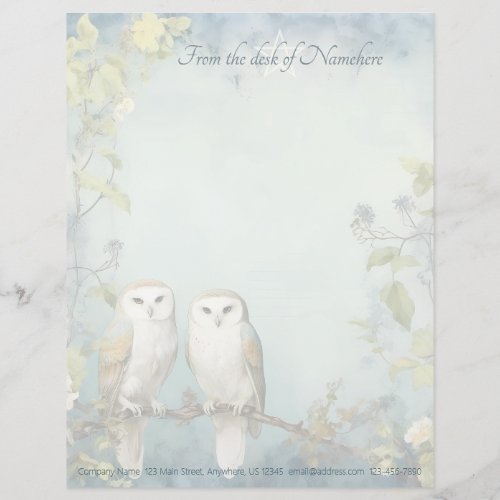Create Your Own Mystical Barn Owls Forest Floral Letterhead