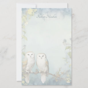 Create Your Own Mystical Barn Owls Forest Floral Stationery