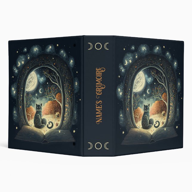 Create Your Own Mystical Black Cat 3 Ring Binder (Background)