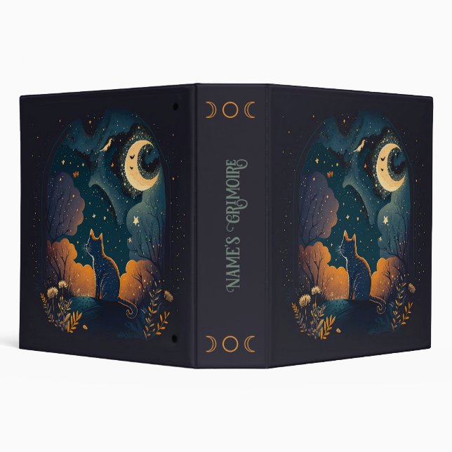 Create Your Own Mystical Black Cat 3 Ring Binder (Background)