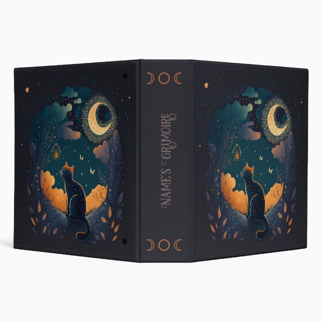 Create Your Own Mystical Black Cat & Birds 3 Ring Binder (Background)