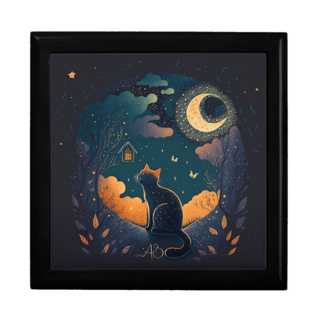 Create Your Own Mystical Black Cat & Birds Gift Box (Front)