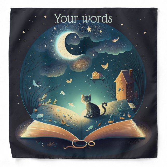 Create Your Own Mystical Black Cat & Grimoire Bandana (Front)