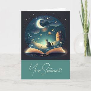 Create Your Own Mystical Black Cat & Grimoire Holiday Card