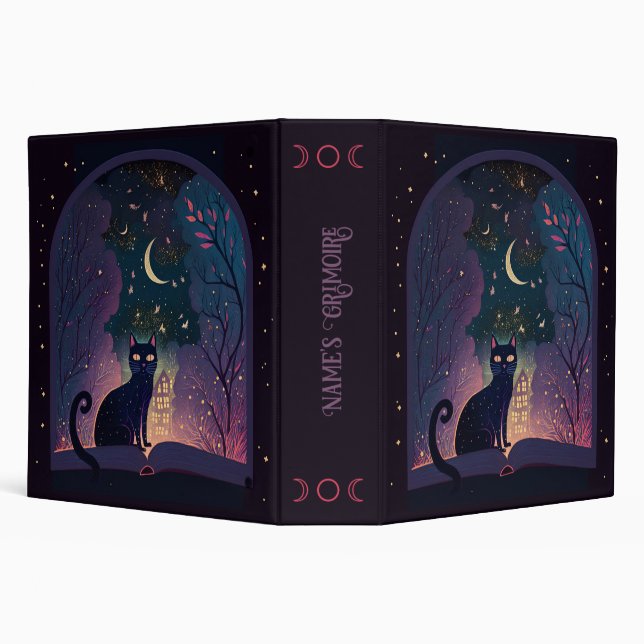 Create Your Own Mystical Black Cat Magic Window 3 Ring Binder (Background)